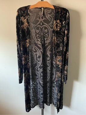 Bo Bel Burnout Velvet Velour Mesh Open Cardigan Duster Kimono Long Longline